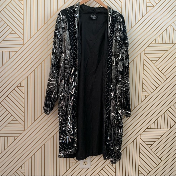 Vintage Beaded Sequined Tan-Chho 100% silk jacket duster one size fits most - Picture 4 of 10